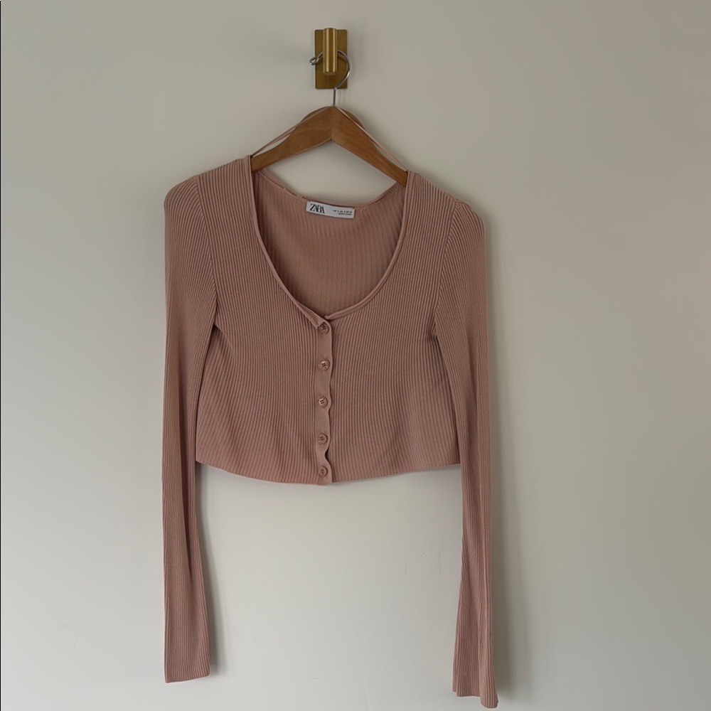 Zara Pink Fitted Crop Blouse